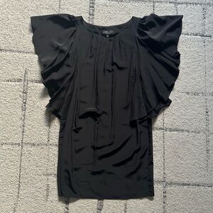 ABS Black Silk Dress w/Flutter Sleeves